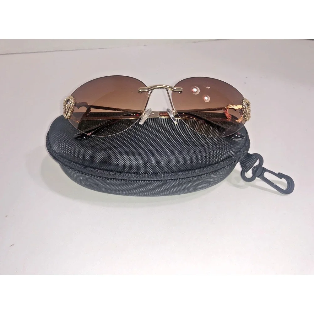 Unbranded Women's Gold Connected Hearts Fashion‎ Sunglasses with Case